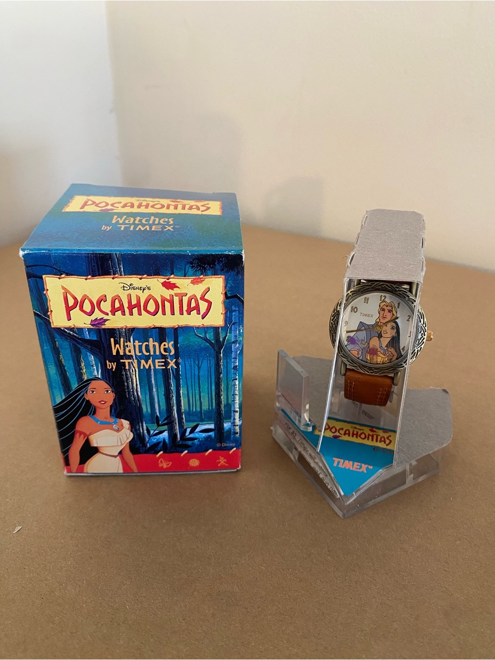 Timex Disney Vintage NEW Pocahontas Brown Leather Strap Watch, John Smith In Box